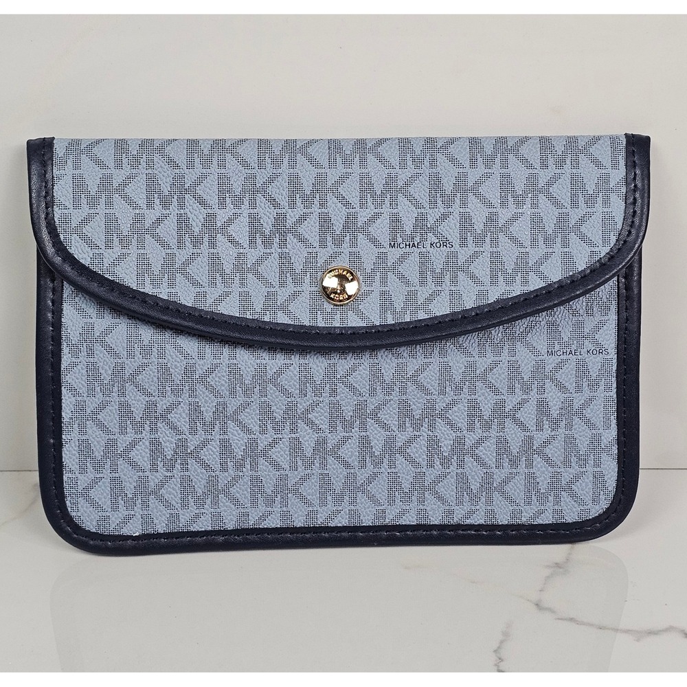 Michael Kors MK Monogrammed Logo Clutch Pouch Cosmetic Bag Light Blue‎